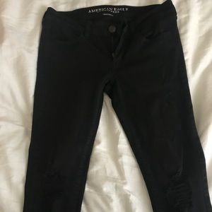American Eagle black denim distressed jeggings